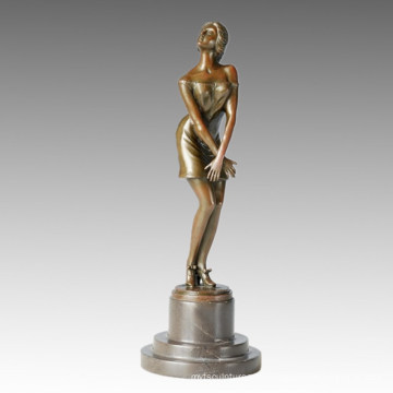Dancer Statue Naive Lady Bronze Sculpture, F. Preiss TPE-194